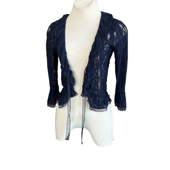 INC International Concepts Navy Blue Open Weave Lace Cardigan Sweater Size Small - Picture 3 of 7